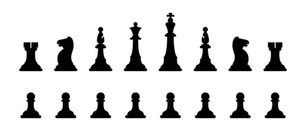 Chiffres Échecs Pièces Échecs Silhouettes Ensemble Jeu Société Célèbre Illustration — Image vectorielle