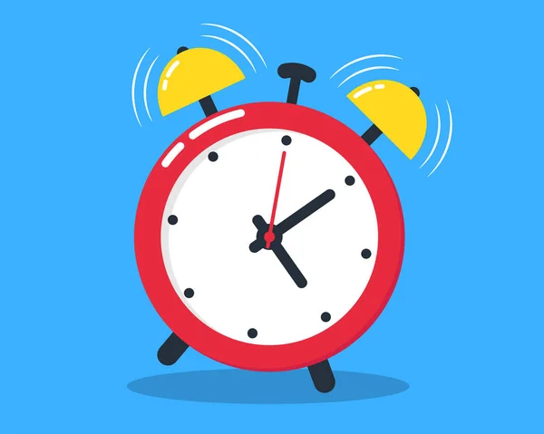Reloj Despertador Rojo Sobre Fondo Azul Sonando Campanas Despertador Ilustración — Vector de stock