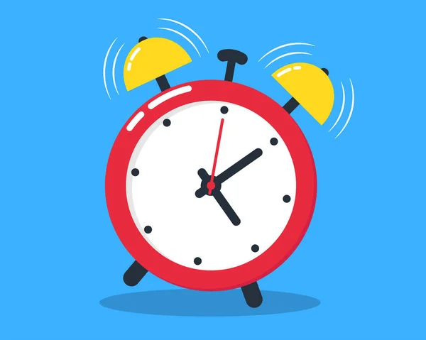 Reloj Despertador Rojo Sobre Fondo Azul Sonando Campanas Despertador Ilustración — Archivo Imágenes Vectoriales