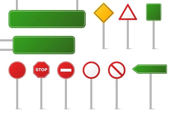 Set Different Road Signs Isolated White Background Traffic Direction Signs — Stock Vector