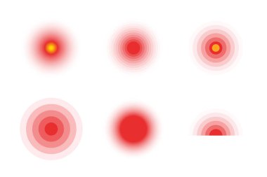 Kırmızı acı çemberleri. Acı ve Ache sembolleri. Bir cesette yara izi. İlaç ya da ağrı kesici reklam elementi..