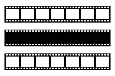 Siyah film şeridi beyaza izole edilmiş. Eski sinema ve fotoğraf kaseti. Retro tasarım ögesi