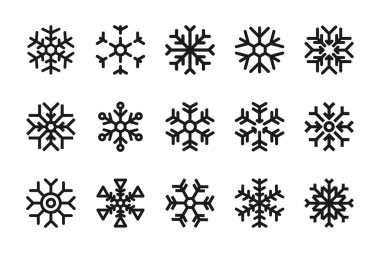 Kar tanesi ikonu koleksiyonu. Noel süsü. Kış bayramı sembolü. Tasarım dekorasyon ögesi