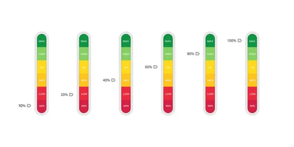 Vertical Indicator Percentage Level Scale Gauge Colorful Levels Measurement Credit — Stock Vector