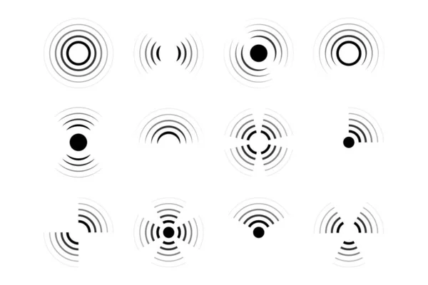 Sonar Radar Fale Radiowe Połączenie Internetowe Ikony Promieniowania Zbiór Ikon — Wektor stockowy