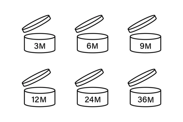 Период После Открытия Значков Срок Годности Открытая Коробка Кепкой Метка — стоковый вектор