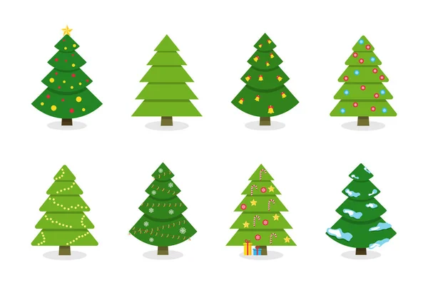 Christmas Tree Collection Different New Year Trees Vector Design Decoration — Stock Vector