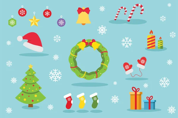 Conjunto Decoração Natal Objetos Ano Novo Design Plano Árvore Natal —  Vetores de Stock