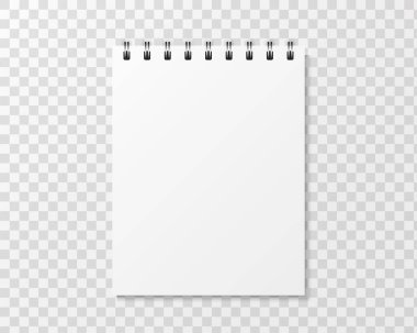 Şeffaf arkaplanda izole edilmiş bir gölge içeren defter şablonu. Vektör ders kitabı modellemesi.