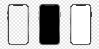 Gerçekçi bir akıllı telefon modeli. Modern cep telefonu şablonu şeffaf arkaplanda izole edildi. Vektör seti