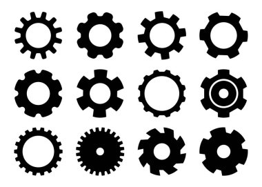Vites mekanizması koleksiyonu. Ayarlar simgesi ayarlandı. Çarklı. Tasarım için vektör ögeleri.