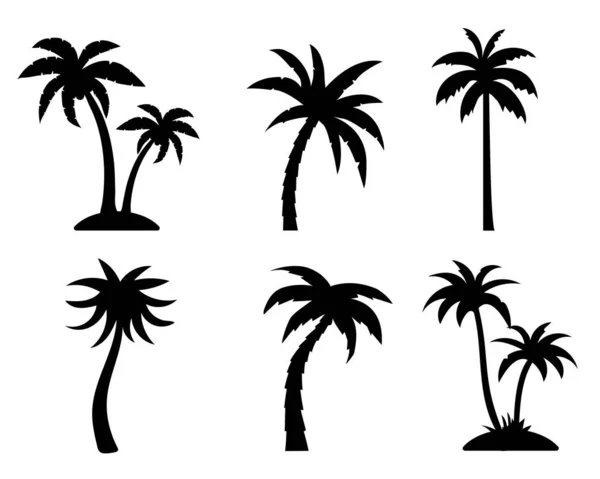 Palmeras Tropicales Colección Silueta Negro Concepto Vacaciones Verano Vector Aislado — Archivo Imágenes Vectoriales