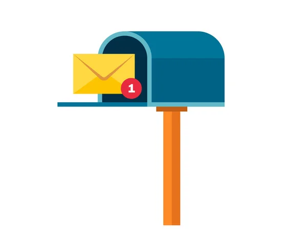 封筒付きのメールボックス ポストボックスに新しい手紙 メッセージを受け取るフラットイラスト — ストックベクタ