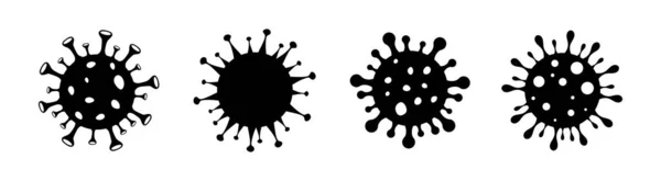Coronavirus Ikon Set Olika Tecken Svart Virus Vektor Ikoner Isolerade — Stock vektor
