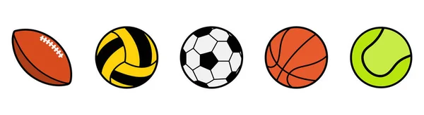 Kolorowy Zestaw Piłek Sportowych Różne Symbole Sportowe Zbiór Ikon Wektorowych — Wektor stockowy