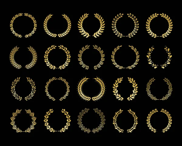 Goldener Lorbeerkranz Set Für Logo Design Oder Dekoration Verschiedene Goldrahmen — Stockvektor