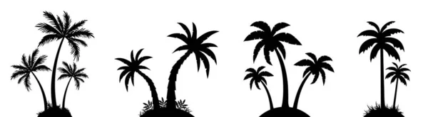 Tropik Palm Trees siluet koleksiyonu. Tatil ve seyahat konsepti. Vektör beyazda izole edildi