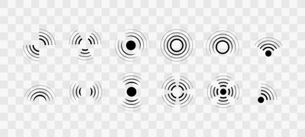 Runda Våg Ikon Samling Ljudvågor Vibrationstecken Sonar Eller Radar Radiovågor — Stock vektor