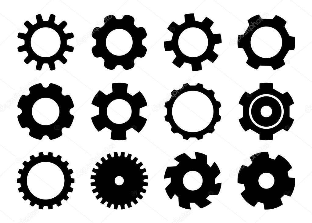 Gear mechanism collection. Settings icon set. Cogwheel. Vector elements for design.