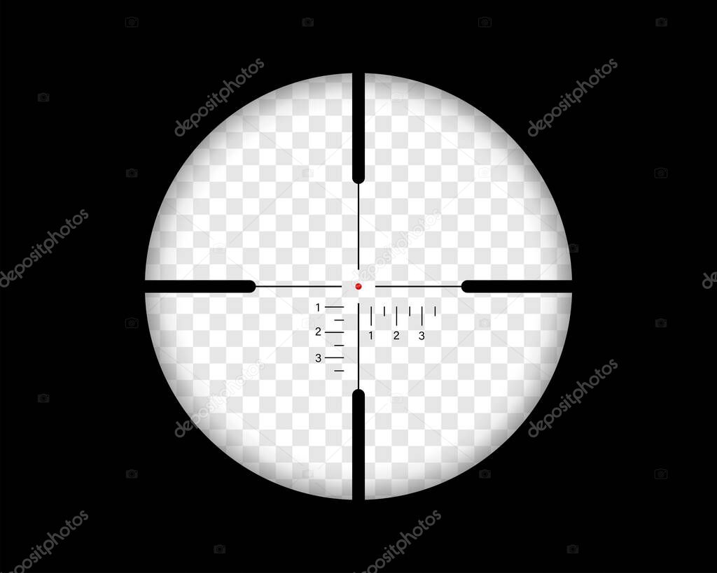 Realistic sniper scope with marks. Sniper sight template on trasparent background. Vector illustration