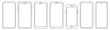 Farklı telefon ve ince hat şablonları. Vektör model koleksiyonu. Akıllı telefon çerçeveleri