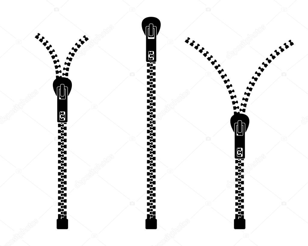 Zipper vector set . Zipped and unzipped. Element for clothes and design