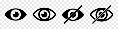 Şeffaf arkaplanda göz simgeleri izole edildi. Tasarım için vektör simgeleri.