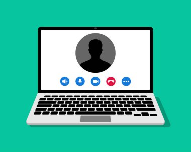 Bilgisayardan video çağrısı geliyor. Video arama uygulamalı bilgisayar ekranı. Çevrimiçi iletişim kavramı