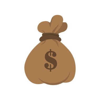 Üzerinde para ve dolar işareti olan eski bir çanta. Düz vektör simgesi