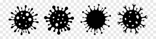 Coronavirus Ikoner Isolerade Trasparent Bakgrund Svart Virus Ikonsamling Vektorelement — Stock vektor