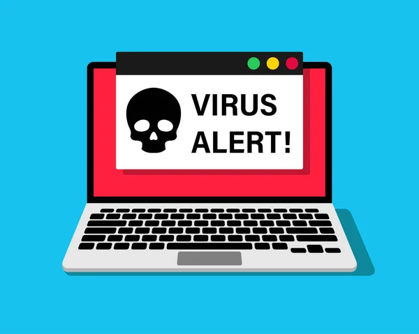 Bilgisayar ekranında virüs uyarısı var. Bilgisayarda tehlike alarmı. İnternet güvenliği kavramı. Vektör illüstrasyonu