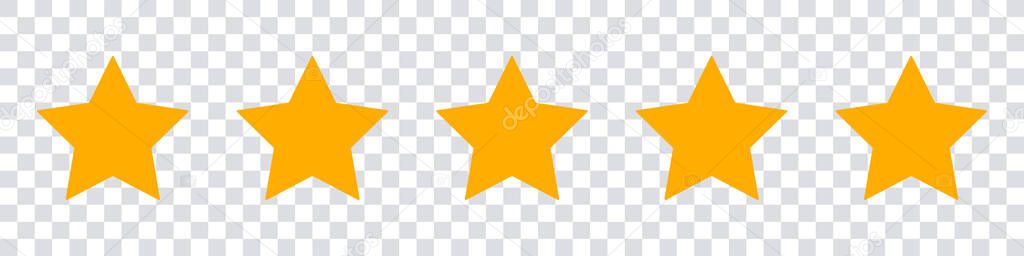 Five stars isolated on transparent background. Quality rating stars. Vector elements for design
