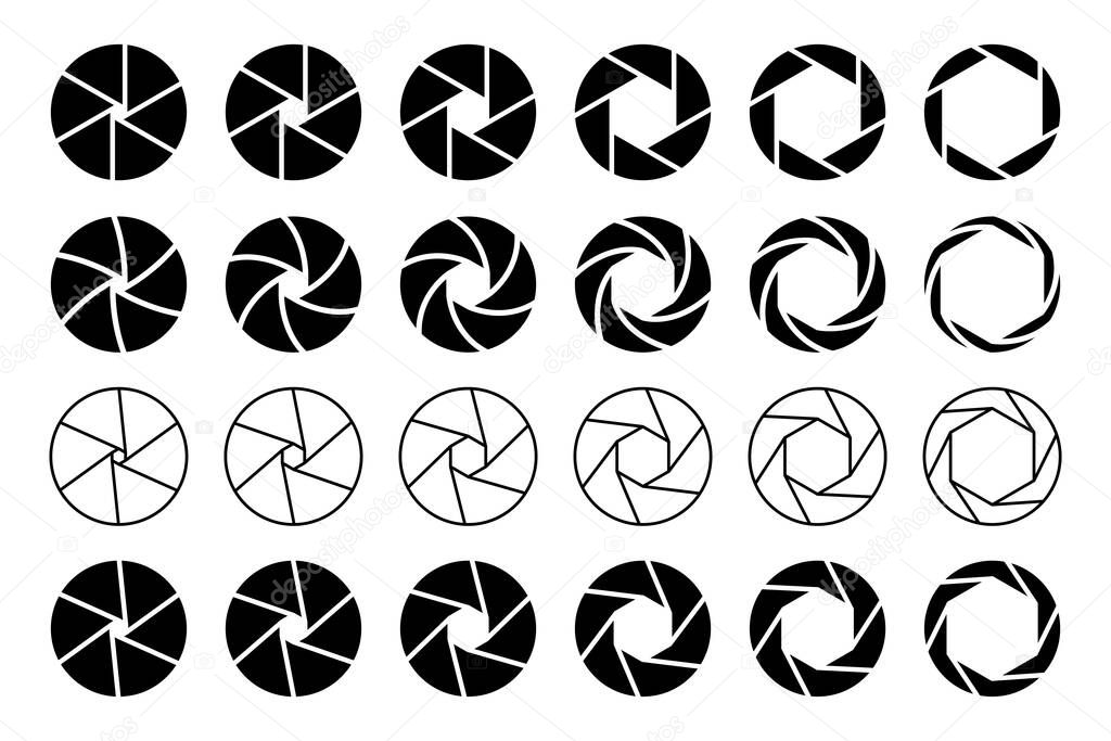Camera Shutter Icon collection. Set of shutter apertures. Elements for logo or web design. Vector collection