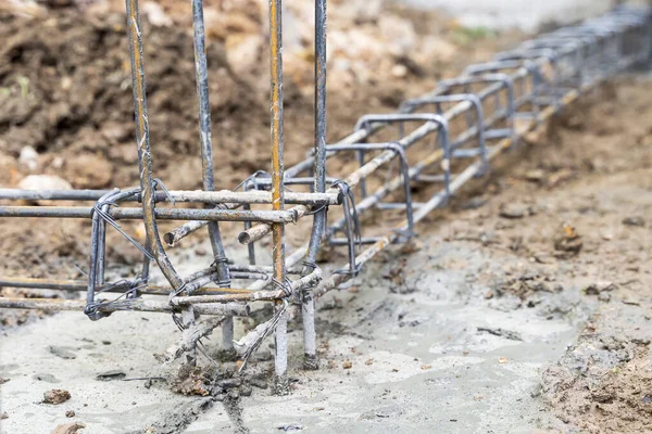 Železo Vyztužený Beton Použití Ocelového Drátu Pro Zajištění Ocelových Tyčí — Stock fotografie