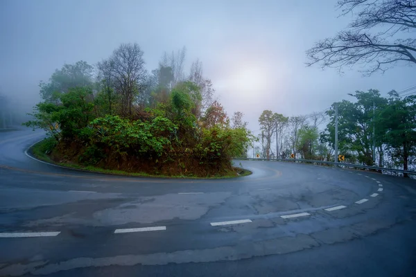 Curves Mountains Fog Full Misty Rain Curve Road Chiang Mai — Stock Photo, Image