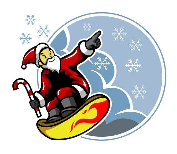 Surf Santa e flocos de neve — Vetor de Stock