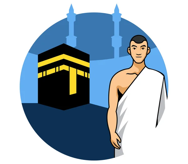 Ο άνθρωπος Hajj και Kaaba φόντο — Διανυσματικό Αρχείο