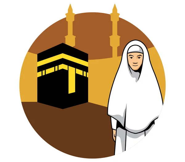 Mulheres Hajj e Kaaba fundo — Vetor de Stock