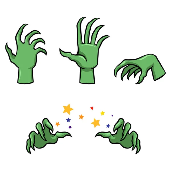 Läskig Grön Häxa Hand Hallowen Natt Vektor Illustration — Stock vektor