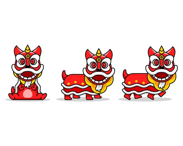 Personaje Dibujos Animados Danza León Chino Adecuado Para Tema Año — Vector de stock