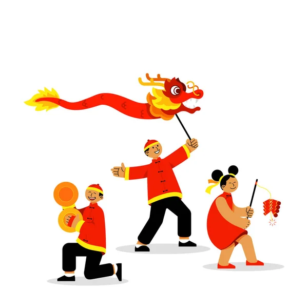 Group Youth Celebrating Chinese New Year Vector Illustration Stock Illustration