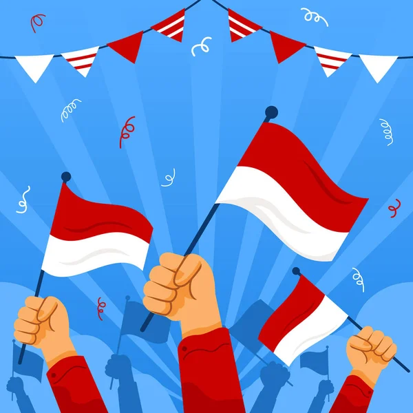 Fira Indonesiens Självständighetsdag Genom Att Hissa Nationell Flagga Royaltyfria Stockvektorer