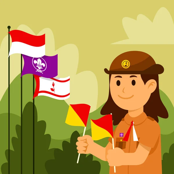 Felice Festa Nazionale Pramuka Organizzazione Scout Indonesia — Vettoriale Stock