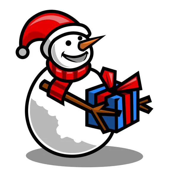 Muñeca de nieve y caja de regalo — Vector de stock