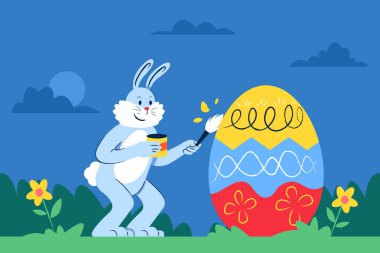 Mutlu tavşan süsleme Paskalya yumurtası neşeli desen.