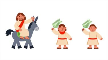 Çocuklar palmiye dallarını sallayarak Pazar gününü kutluyorlar.