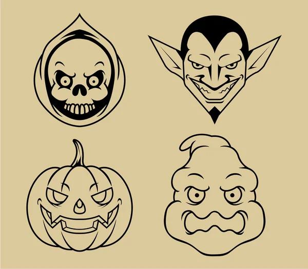 Čtyři Halloween charakter Čárová grafika — Stockový vektor