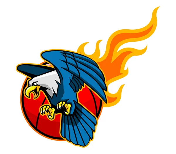 Літаючих білоголовий орлан і Flaming баскетбол — стоковий вектор