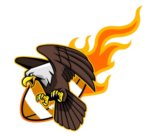 Bald Eagle vliegen en Flaming voetbal — Stockvector