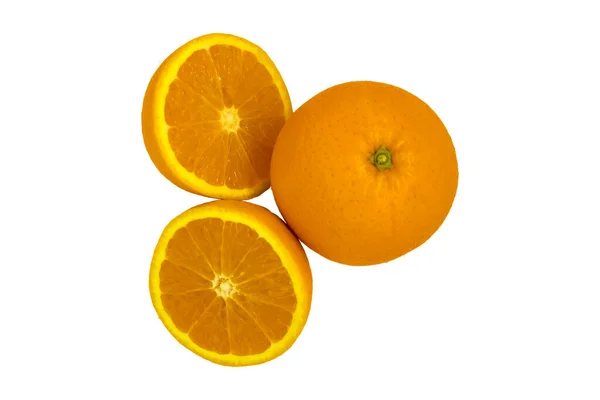 Hermosa Naranja Con Dos Mitades Primer Plano Corte Sobre Fondo — Foto de Stock